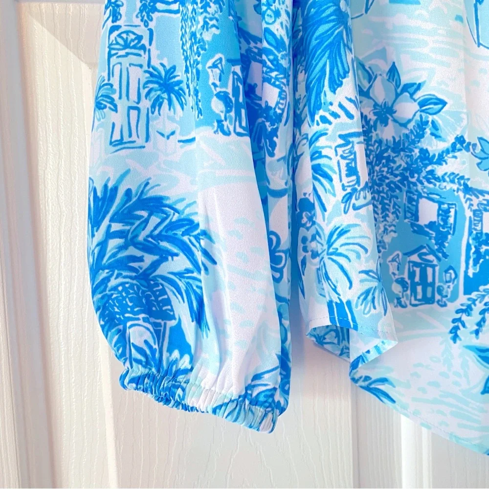 NWT Lilly Pulitzer Blue and White Colby Top in Toile Me About It, XXS - Picture 3 of 12